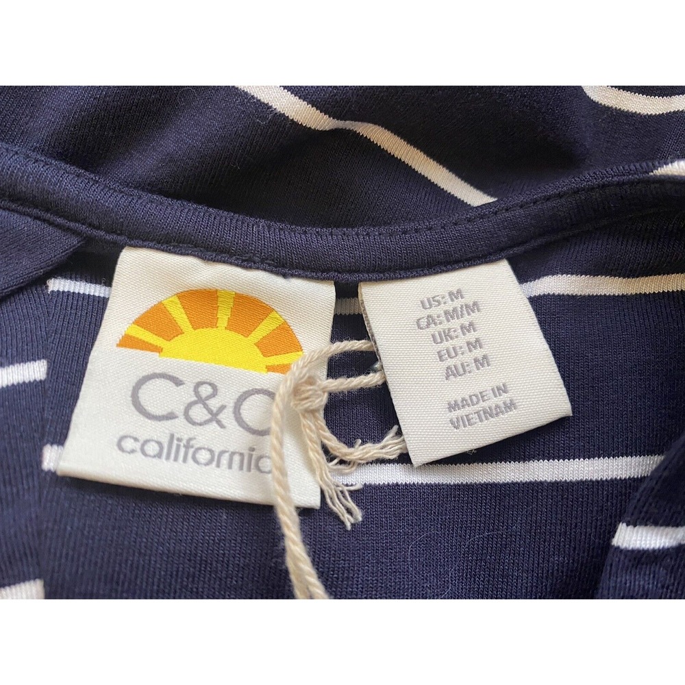 NEW C&C California Women M Sleeveless Stretch Striped Blue White Maxi Dress - Picture 6 of 8
